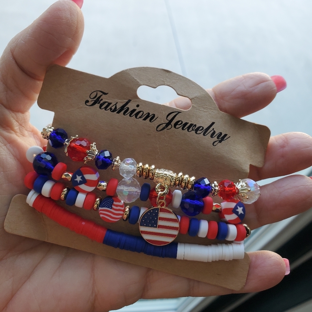 Brand New Red White Blue Stack Bracelets Set 💙 L👀K 🇺🇸 Olympics